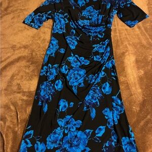Connected Apparel Black and Blue Floral Dress